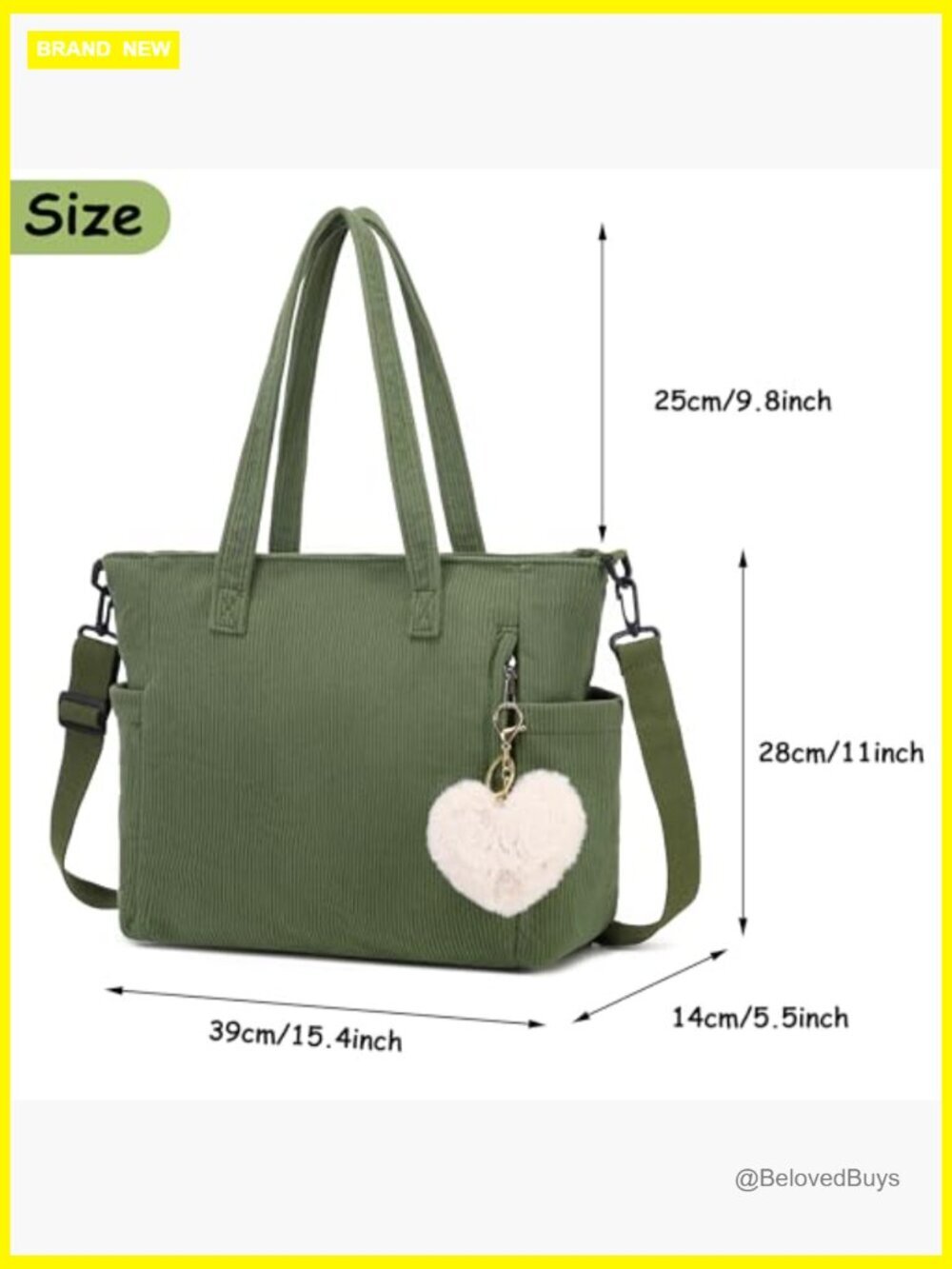 Corduroy Tote Bag Women Shoulder Hobo Crossbody Shopping Purses - Picture 6 of 7